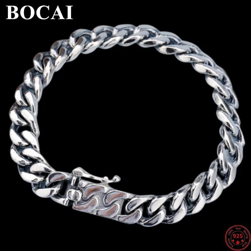 

BOCAI S925 Sterling Silver Bracelets for Men 2023 New Fashion Relief Totem Buckle Horsewhip-chain Pure Argentum Punk Jewelry