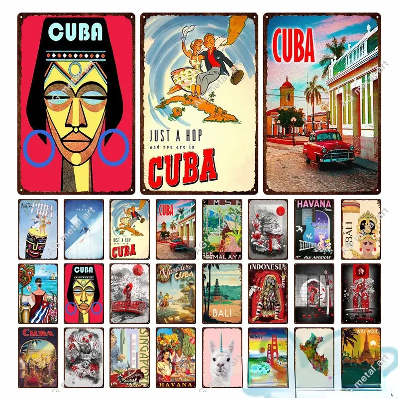 

Cuba Havana Bali Style Metal Plate Japanese Samurai Kimono Painting Iron Tin Sign Wall Picture for Garden Living Room Home Decor