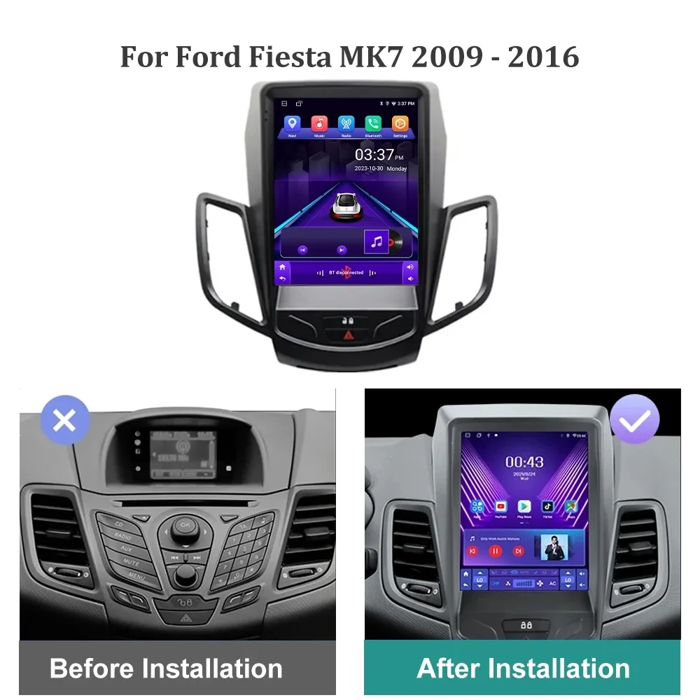 포드 피에스타 MK7 2009 - 2016 차량용 비디오 플레이어, 내비게이션 멀티미디어, 자동차 무선 카플레이, BT 도구, 안드로이드 13, 9.7 인치
