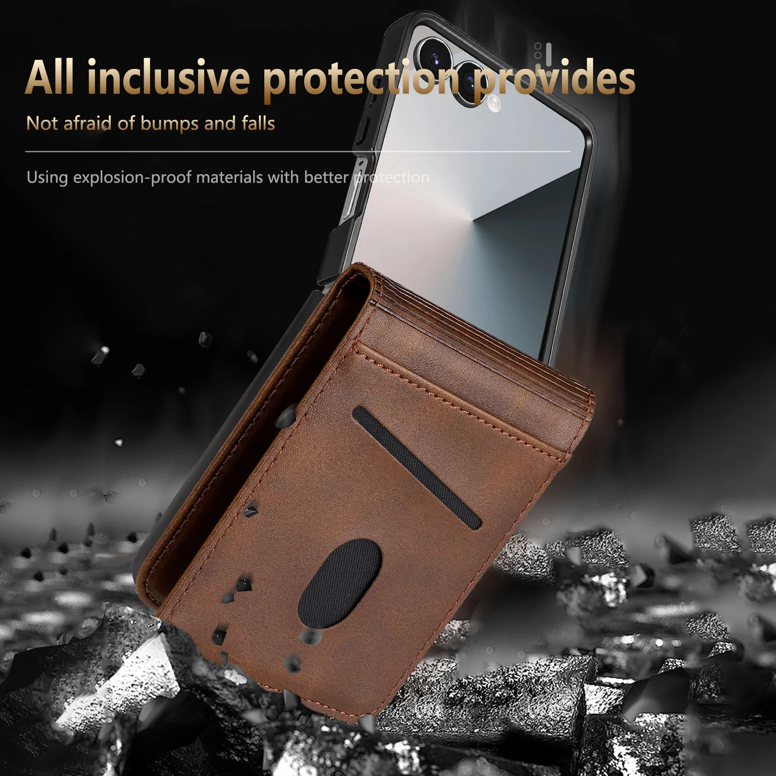 Luxurious Leather Card Slot Wallet Phone Case with Kickstand and Shockproof Back Cover