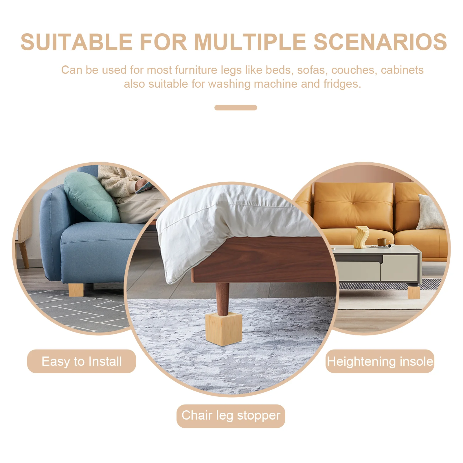 Furniture Booster Blocks Foot Pad Furniture Risers For Desk Legs Solid Wood Bed Frame Raisers Height Lift Chair Sofa