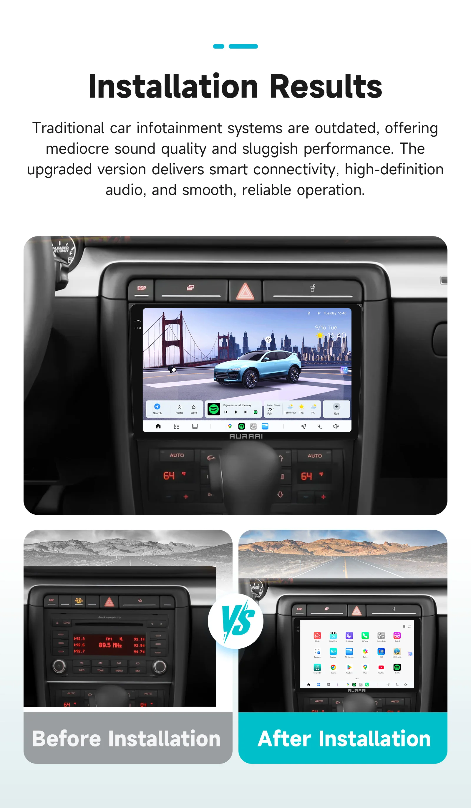 8+256G Android Auto-Intelligent-Bildschirm für Audi A4 B8 B6 S4 RS4 2000-2009 Multimedia-Player AI Carplay ADAS 360°-Kamera GPS Stereo – Detail 3