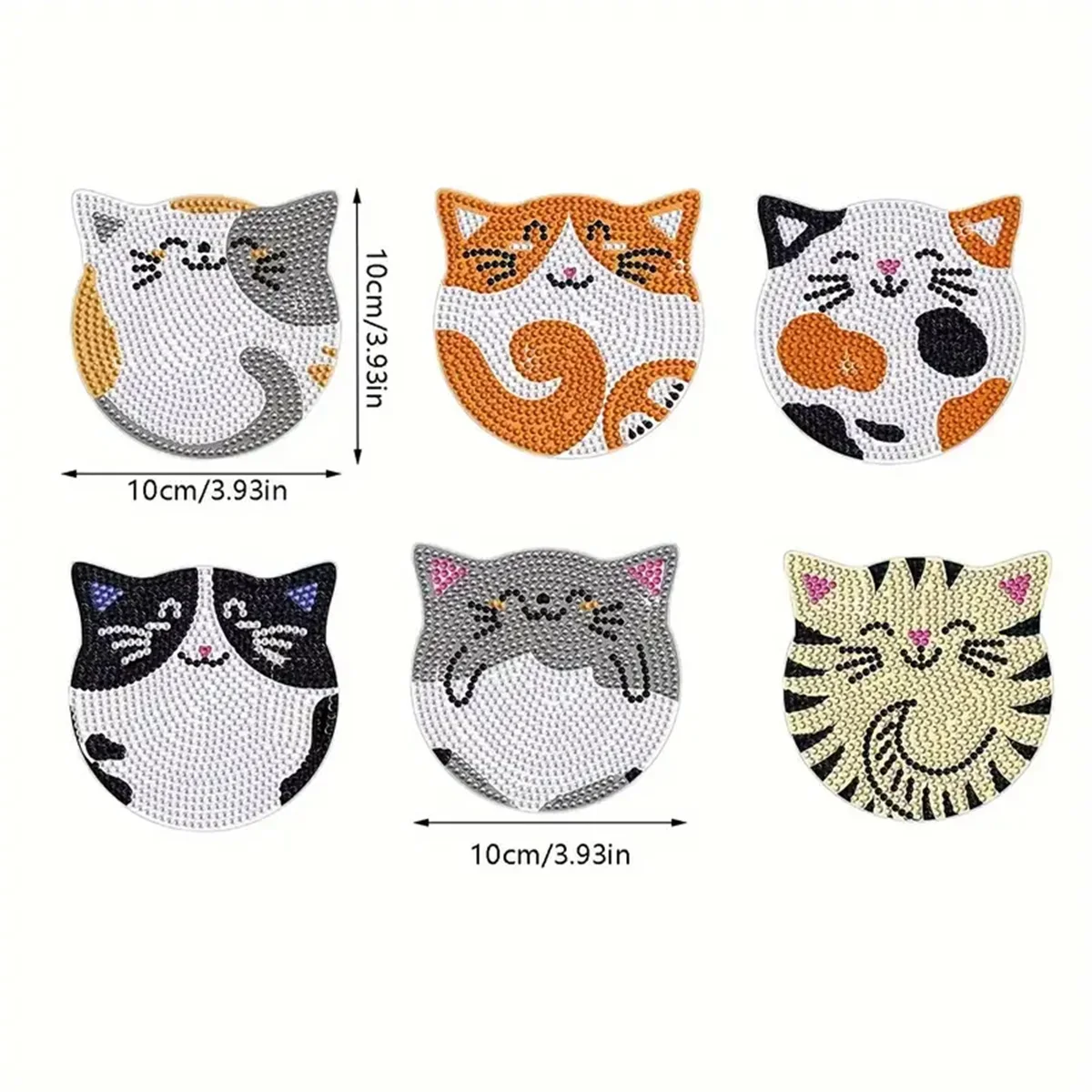 KittyNook Cat Co. DIY Cat Sparkle Mosaic Drink Coasters (6‑Pack), each 10cm with fun cat faces—perfect for any table!.