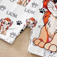 Barboteuse à manches courtes pour nouveau-né garçon et fille de 0 à 18 mois, imprimé Lion mignon avec Faux deux pièces, vêtements d'été pour bébé, 2025 6