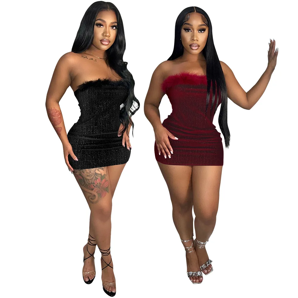 

The new 2023 velvet shiny fabric maomao side party dress fashion women dress