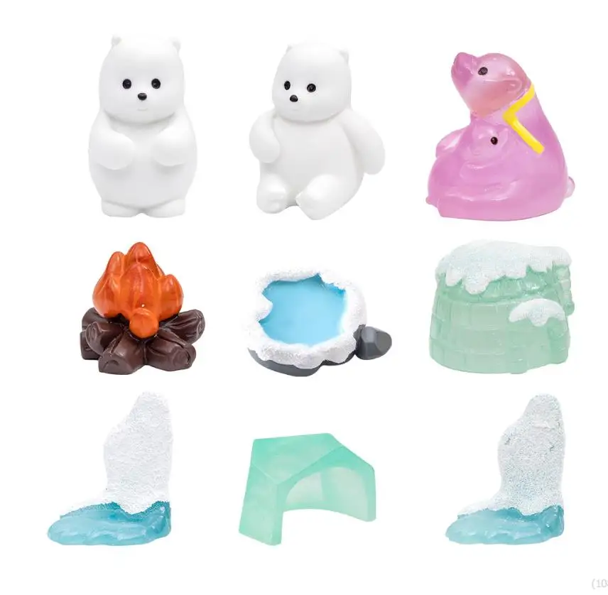 Kawaii Resin 3D Cartoon Animal Polar Bear Diy Home Decor Figurines & Miniatures Decoration Dollhouse Accessories 100pcs