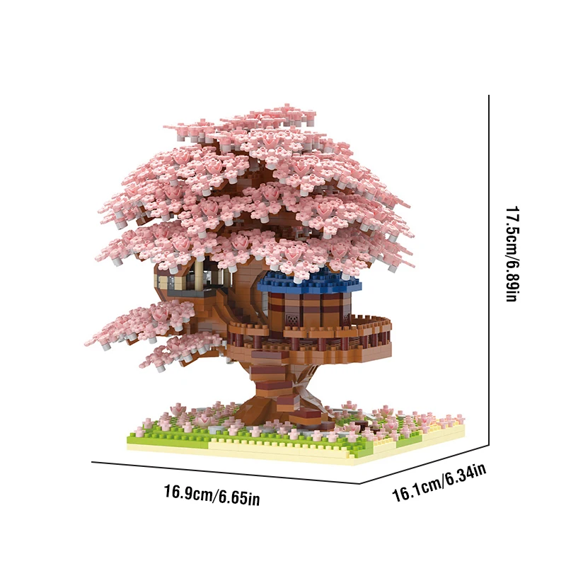 DIY Sakura Tree Building Blocks Set Diy Cherry Blossom Bricks with Light Treehouse Model Ornament Romantic Gift for Girlfriend