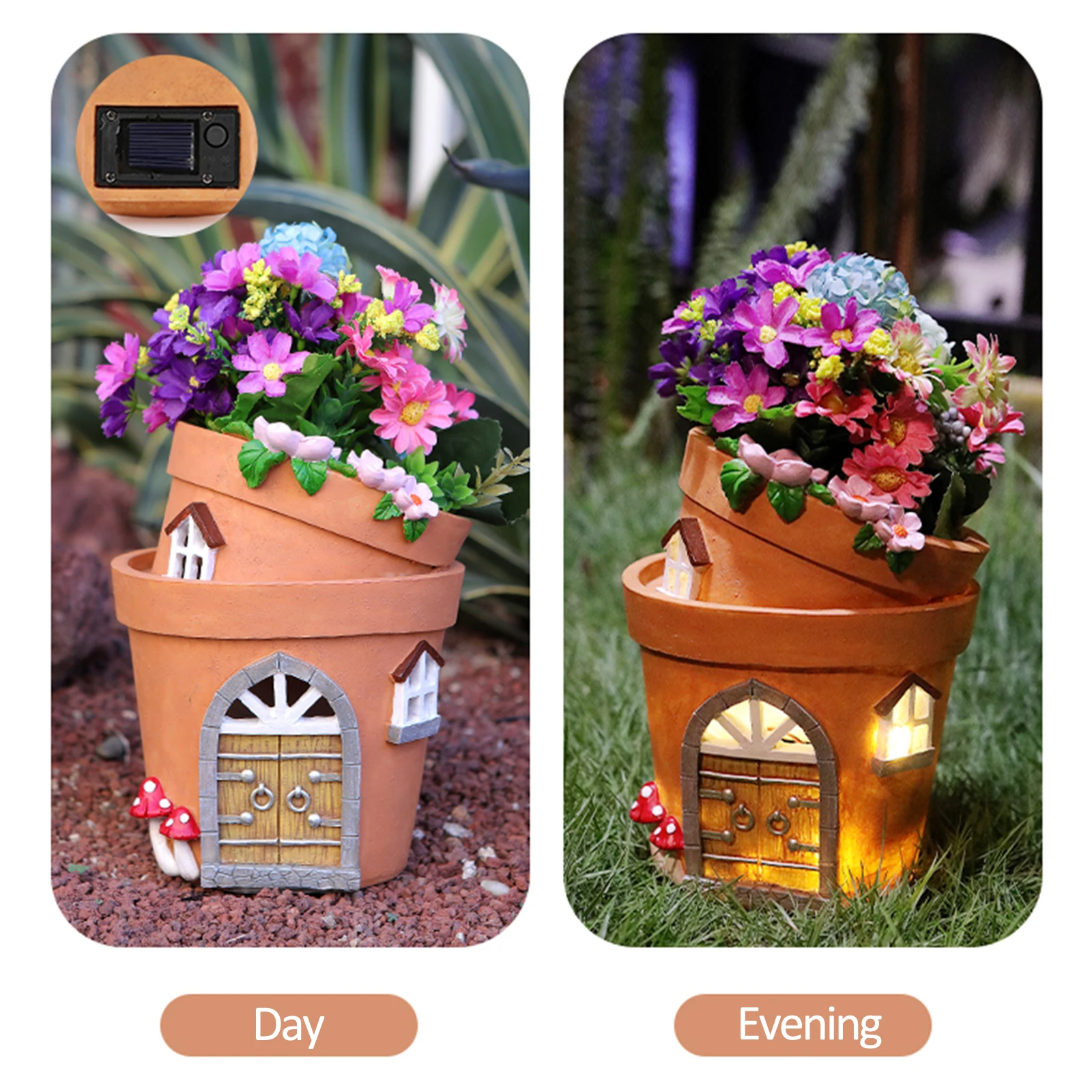 

Solar Garden Figurines Flowerpot House Watering Can Hulu Decoration Creative Yard Lawn Resin Landscape Lamp Cylinder Ornaments