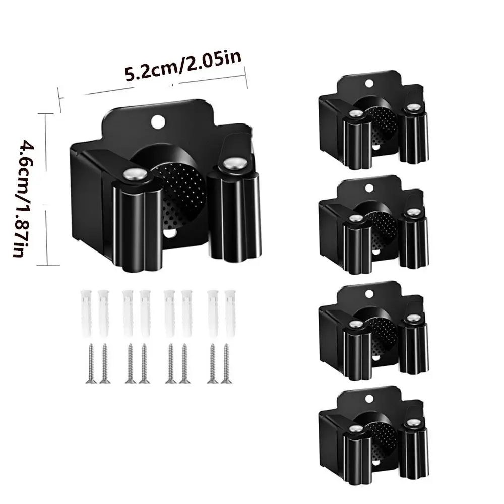 4Pcs Wall Mounted Mop Broom Holder with Screws Waterproof Mop Storage Clips Rack Anti-slip Hanging Brush Broom Hanger Home