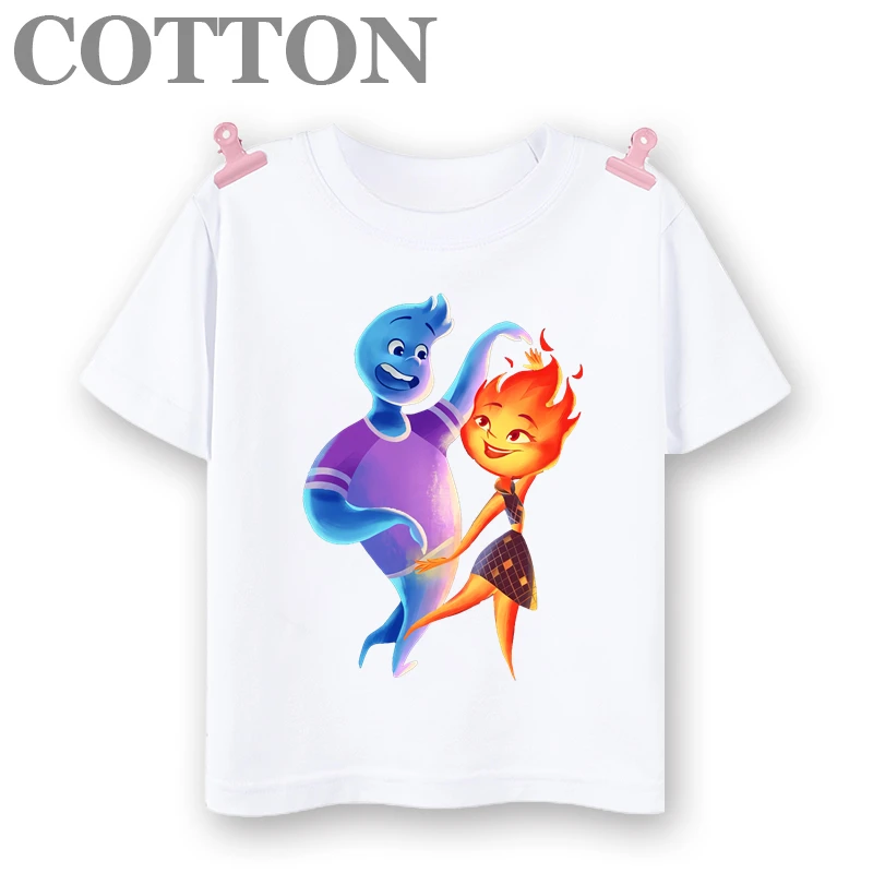 thumbnail image 1 of Camiseta de algodón de manga corta con estampado de dibujos animados para niños y bebés de Disney Elemental Wade Ripple y Embe Anime de moda de verano, 1 of 5