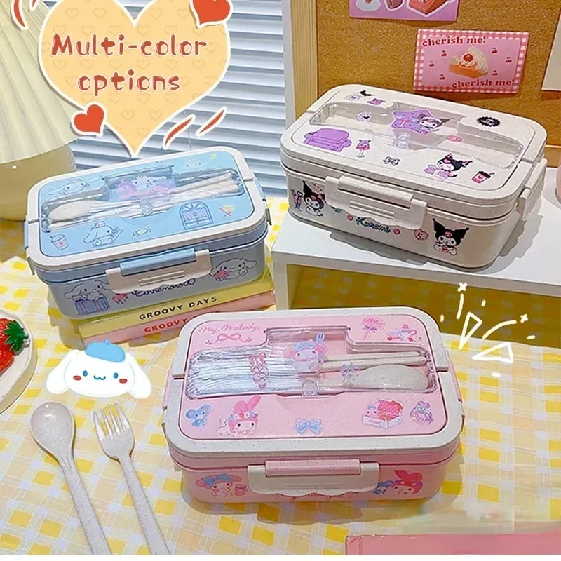 صندوق غداء MINISO Kuromi Cinnamoroll My Melody Student Compartmentalized صديق للبيئة بينتو صندوق أدوات المائدة حاوية تخزين المواد الغذائية