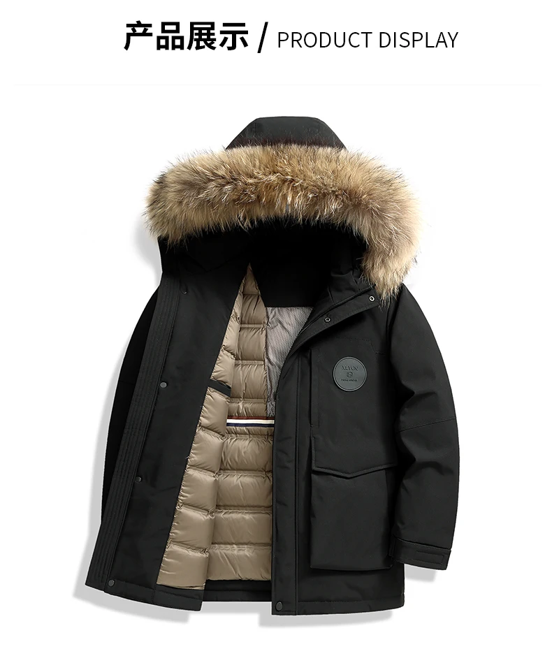 Lässige Winter-Herrenjacken mit Entendaunen, Streetwear mit Pelzkragen & Abnehmbarer Kapuze, Outdoor-Daunenjacke, Dicke Wattierte Parka – Detail 8