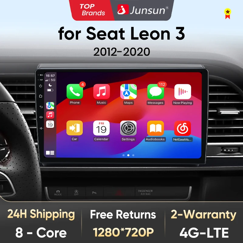 Junsun V1 AI Voice Wireless CarPlay Android Auto Radio for Seat Leon 4G Car Multimedia GPS 2din autoradio
