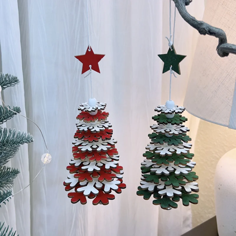 

Деревянные украшения для рождественской елки, многослойные снежинки, рождественская елка, подвесные украшения из бисера, искусственные деревянные украшения