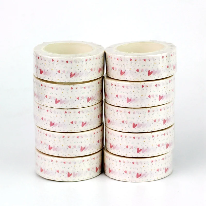 

10pcs/lot Cute Valentine Pink Hearts and Dots Washi Tapes Scrapbooking Planner Adhesive Masking Tape Kawaii Papeleria