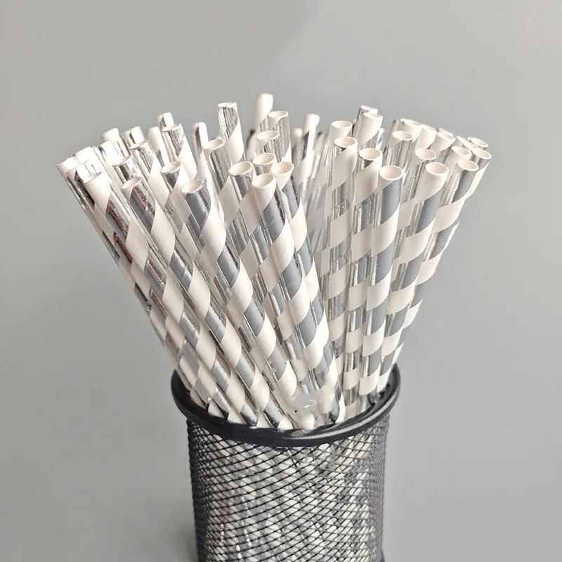 Party Decorations 20-100pcs Biodegradable Disposable Drinking Paper Straws Bronzing Foil for Birthday Wedding Christmas Party