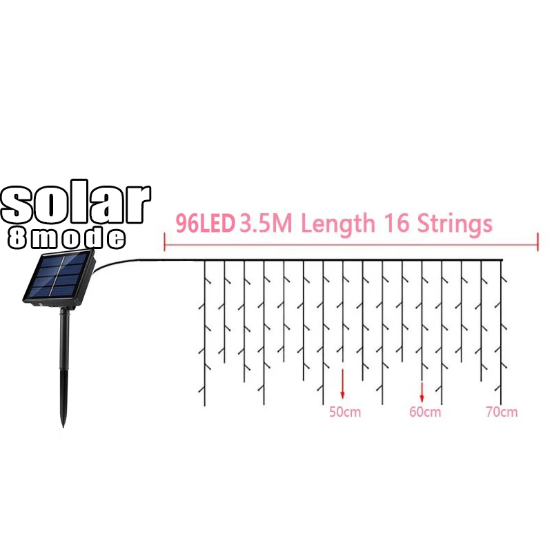 LED 태양열 고드름 스트링 조명, 3.5m 방수 페어리 화환, 웨딩 파티 홈 정원 장식, 야외 LED 스트링 조명
