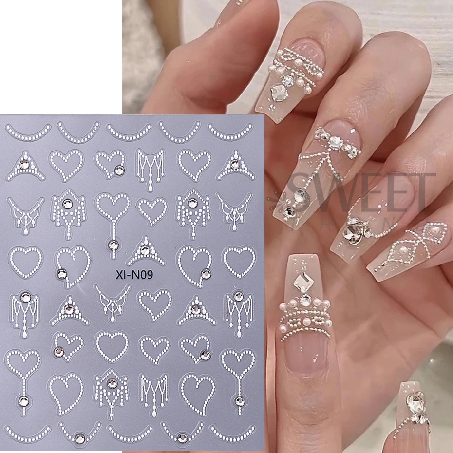3D Rhinestones Gold Silver French Nail Art Stickers Retro Wave Simple Line Design Adhesive Slider Decals DIY Manicure Decoration 2