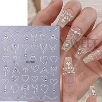3D Rhinestones Gold Silver French Nail Art Stickers Retro Wave Simple Line Design Adhesive Slider Decals DIY Manicure Decoration 2