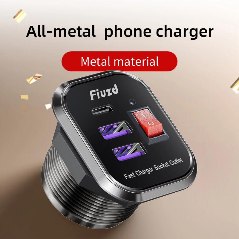 ON/OFF Charger Socket USB C Car Charger Socket 12V/24V Multiple USB Outlet Two PD Type-C USB-C & QC3.0 Ports with Power Switch