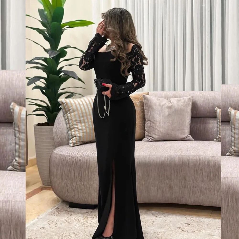 

Evening Ball Dress Saudi Arabia Jersey Flower Ruched Clubbing A-line Square Neck Bespoke Occasion Gown Long Dresses
