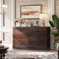 Wood Dresser for Bedroom, Wide Chest of Drawers, Large Brown Storage Tower Unit, Modern Store Organizer for Living Room, Hallway 1