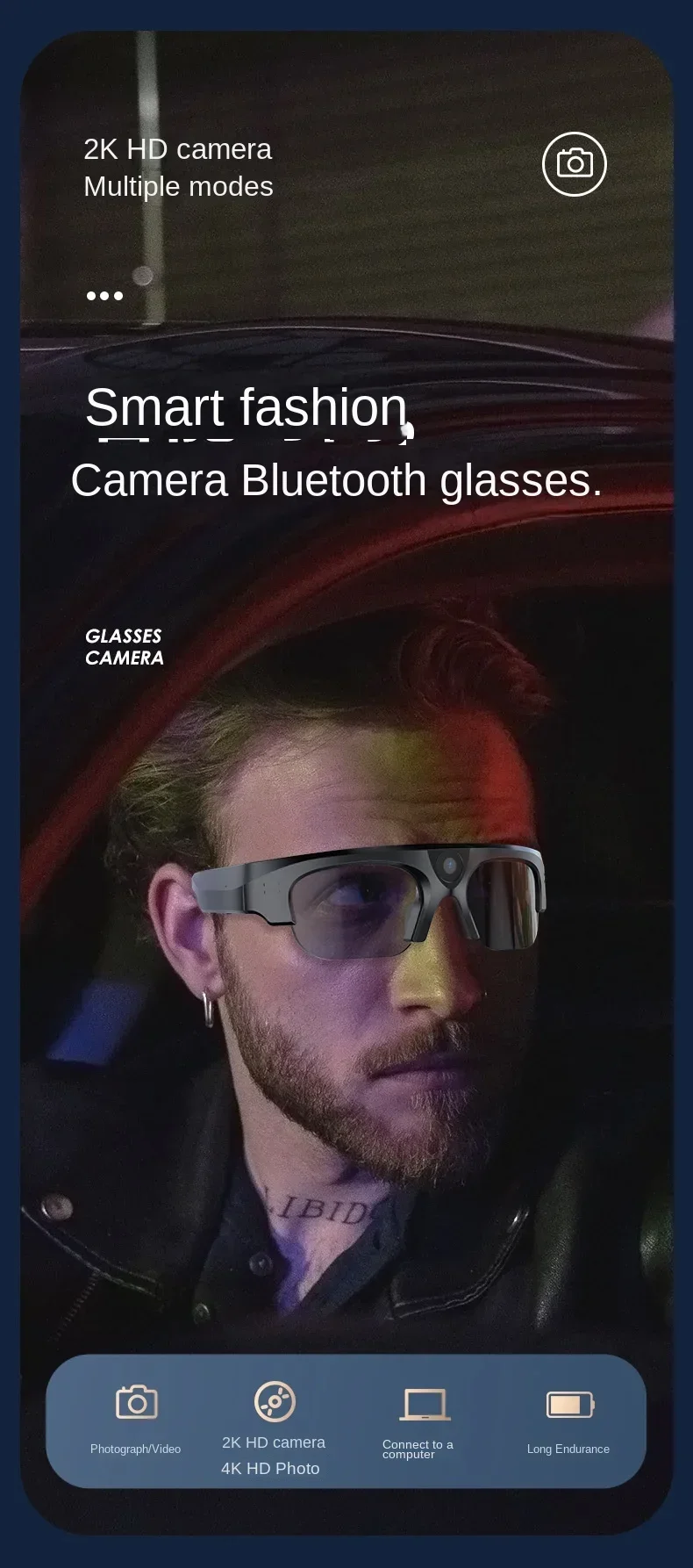Mini 2K HD Camera Smart Glasses TWS Wireless Live Bluetooth Waterproof Drive Video Recorder Sports Outdoor Ride Call Sunglasses