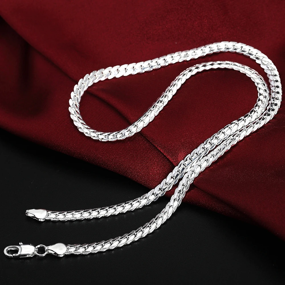925 Sterling Silver Christmas Gifts European Style 6MM Flat Chain Necklace Bracelets Fashion for Man Women Jewelry Sets S085