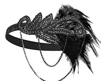 1920s Headband Costume Props Charleston costume accessories Nude Flapper Headpiece Great Gatsby feather beaded headband Chain