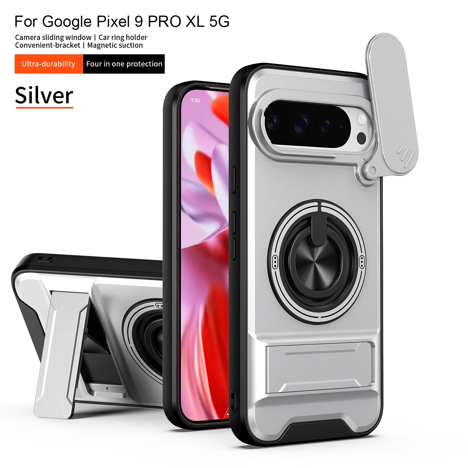 Magnetic Stand Shockproof Armor Phone Case with Slide Camera Protector