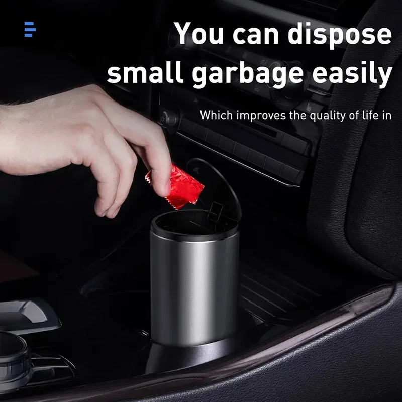 2026 NEW Car Trash Bin Alloy Garbage Can For Car Dustbin Waste Rubbish Basket Bin Organizer Storage Holder Bag Auto Accessories