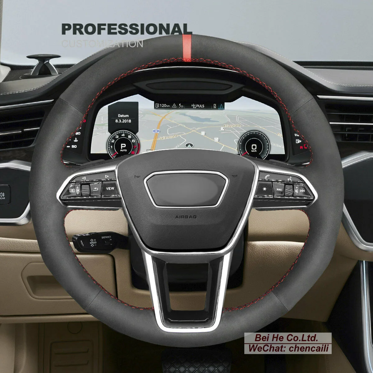 

Customized Non-slip Black Suede Car Steering Wheel Cover Wrap For Audi A6 Allroad A7 RS 6 Avant RS7 S6 Interior Accessories