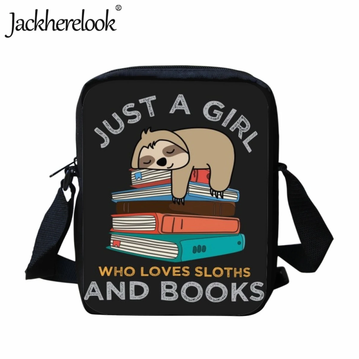 

Jackherelook JUST A GIRL Cartoon Sloth Bookbags for Kids Casual Fashion Small Capacity Messenger Bag Classic Travel Shoulder Bag