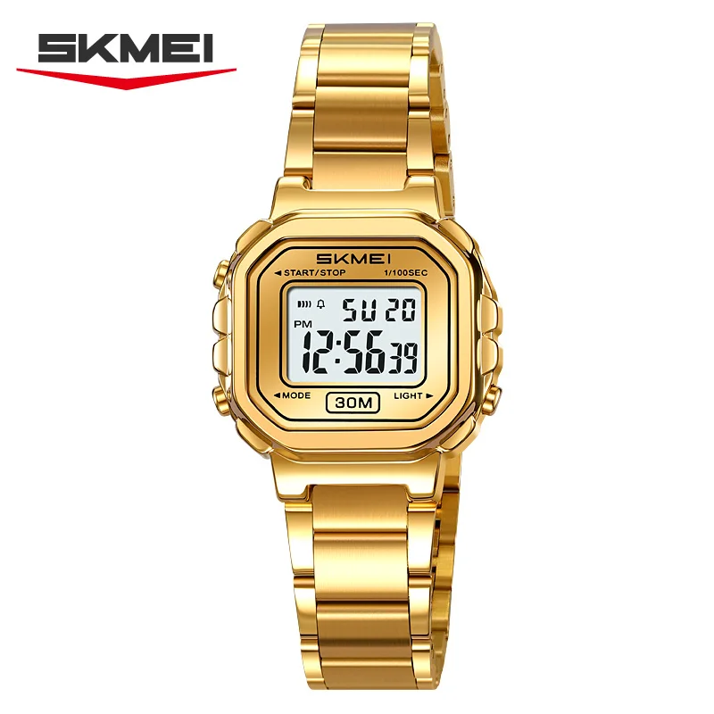 SKMEI 2387 Luxury Stainless Steel Digital Womens Watch Fashion Sport Waterproof Electronic Watch for Women 1433 Reloj Mujer