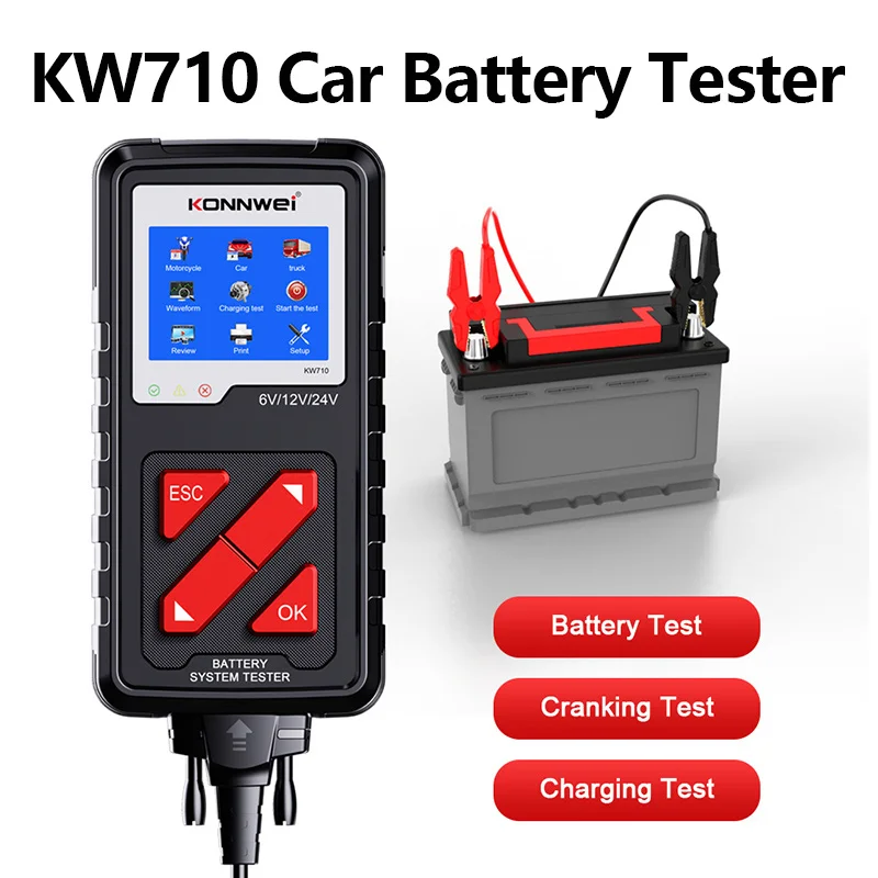 Тестер автомобильной батареи KW710, 6 в/12 В/24 В, 100-2000CCA, анализатор нагрузки батареи, диагностические инструменты для запуска и зарядки автомобиля