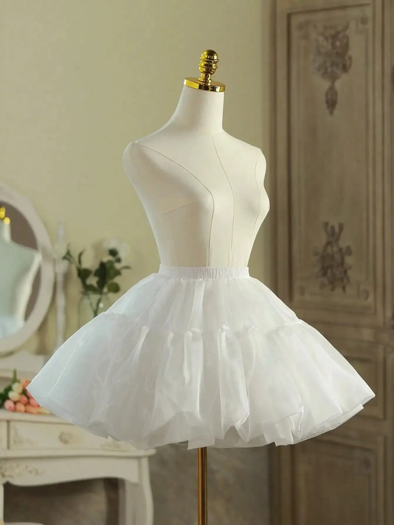 Women Girls Ruffled Short Petticoat with/no Hoop Solid Color Fluffy Bubble Tutu Skirt Puffy Half Slip Prom Crinoline Underskirt