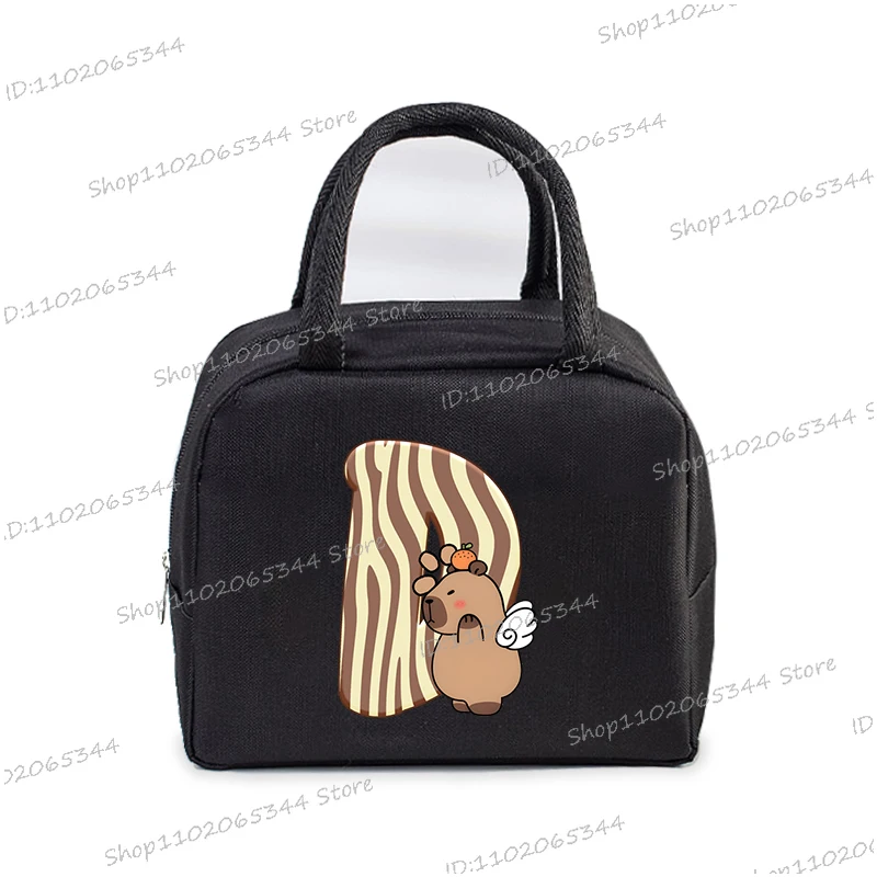 Funny Cartoon Capybara Alphabet A-Z Portable Lunch Bag Women Multifunctional Insulation Pouch Outdoor Kids Bento Lunch Bags lunch bag bento bag