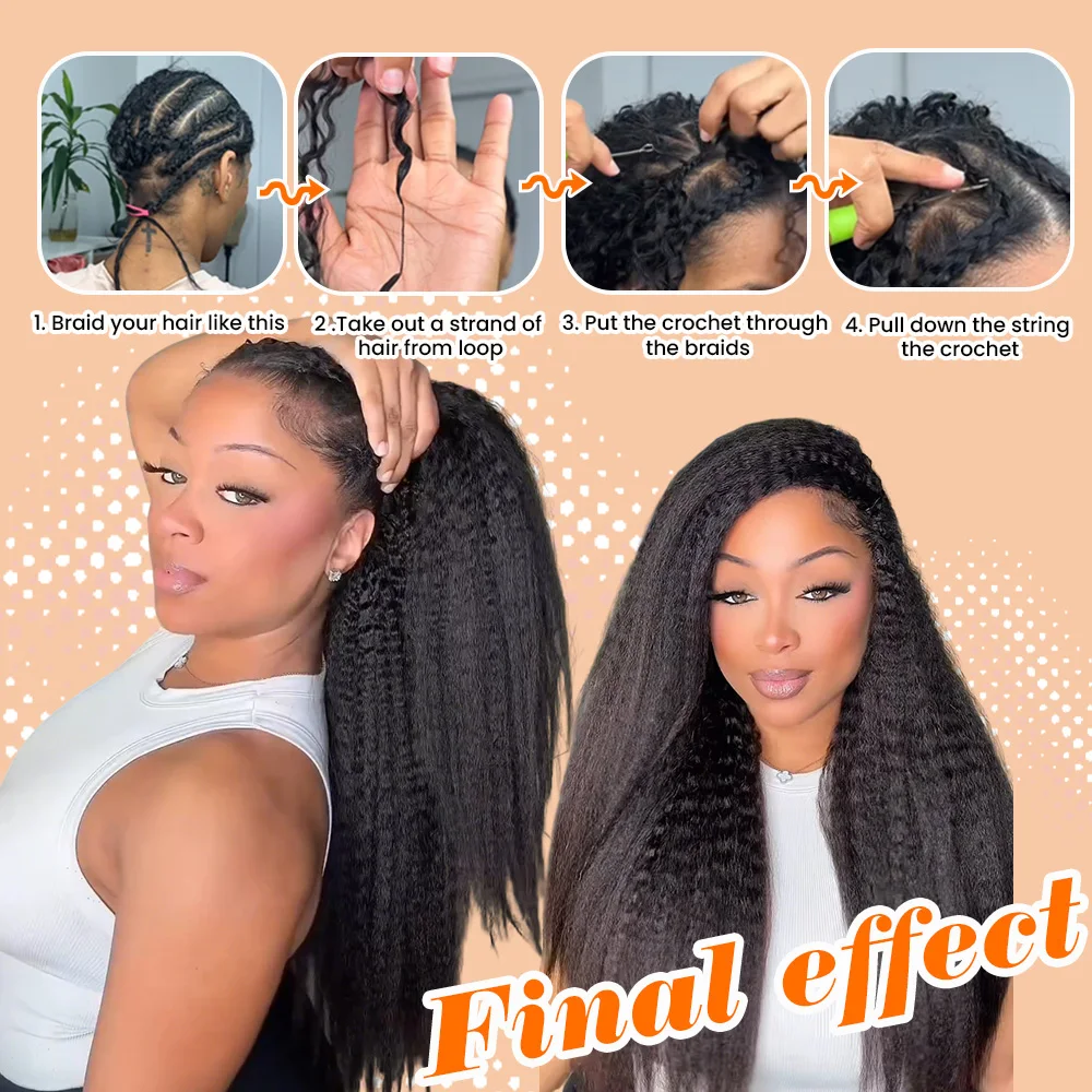Feather Crochet Human Hair For Braiding Curly Kinky Straight Natural Color Invisible Knot PreSeparated Knotless Crochet Hair 5