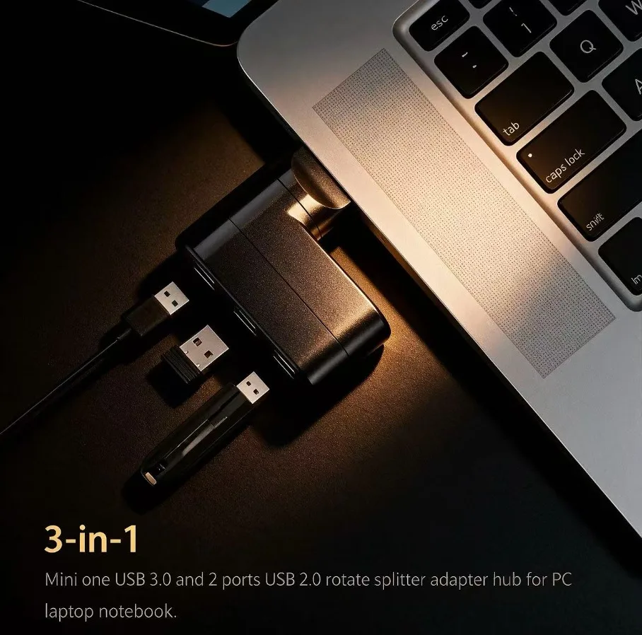 Compact 3-Port USB 3.0 Rotatable Hub & Splitter