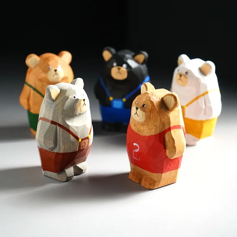 Charming Hand-Carved Bear Cub Wood Sculpture - Cartoon Style Ornament Decor Gift
