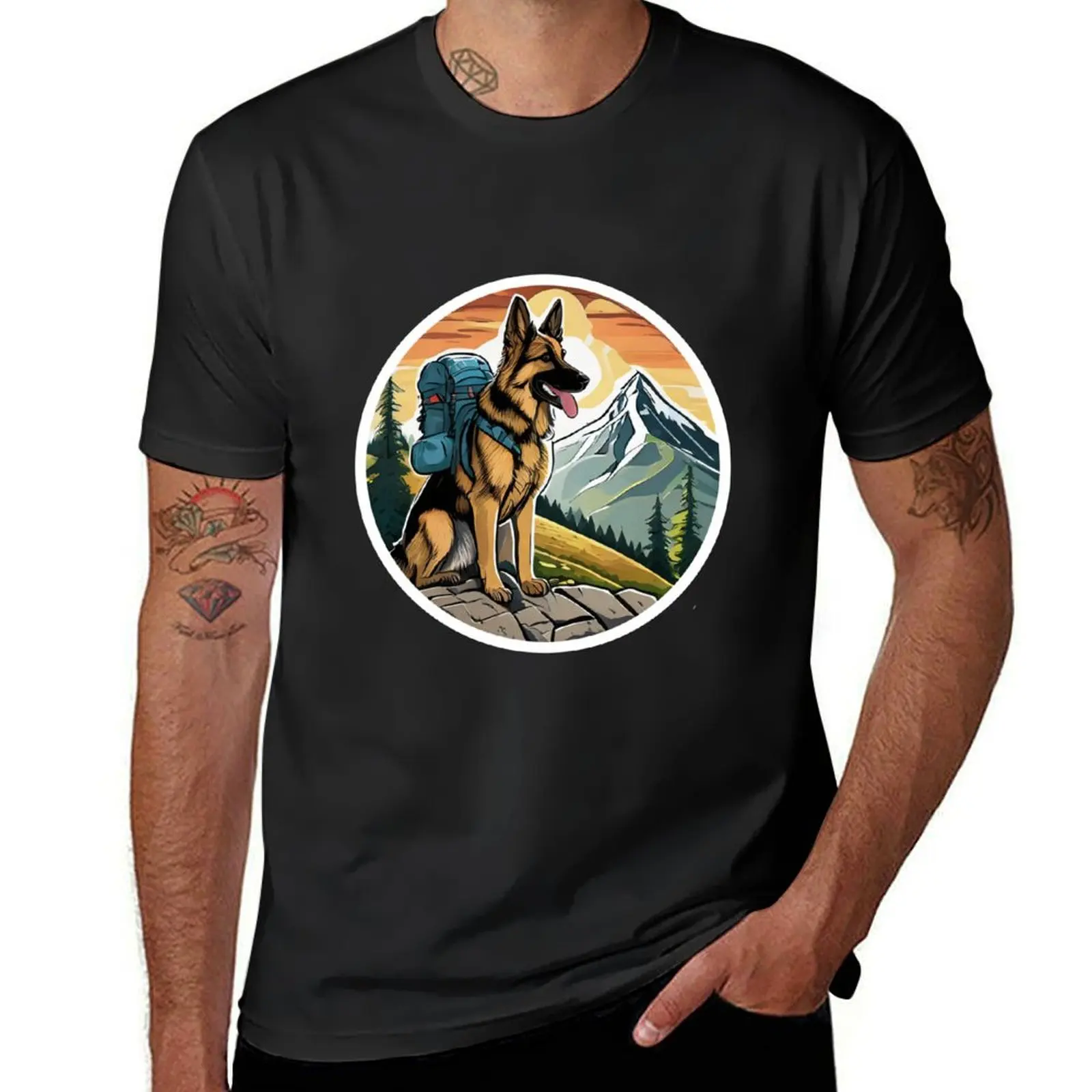 

Vintage German Shepherd Adventurer - Retro Travel Sticker for Nature Lovers T-Shirt heavyweights mens graphic t-shirts