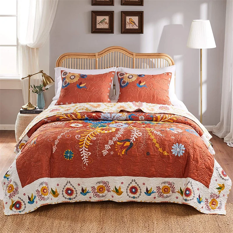 

Double-sided Orange Quilt Set, Quilted Bedspread on the Bed, Tatami Sheet, Blanket, Cubrecam Bed Cover, Home Summer Quilt, 3Pcs