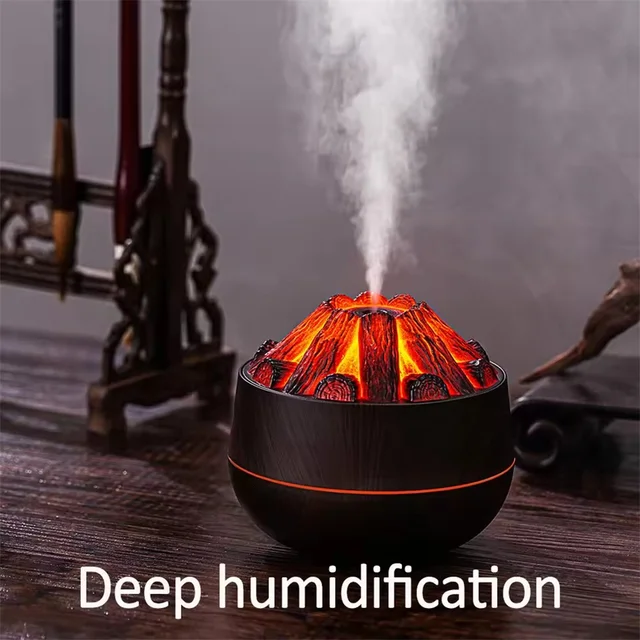 Charcoal Flame Humidifier Aromatherapy Essential Oil Diffuser 300ml Mist Ultrasonic Humidifier for Bedroom Office Night Light 3