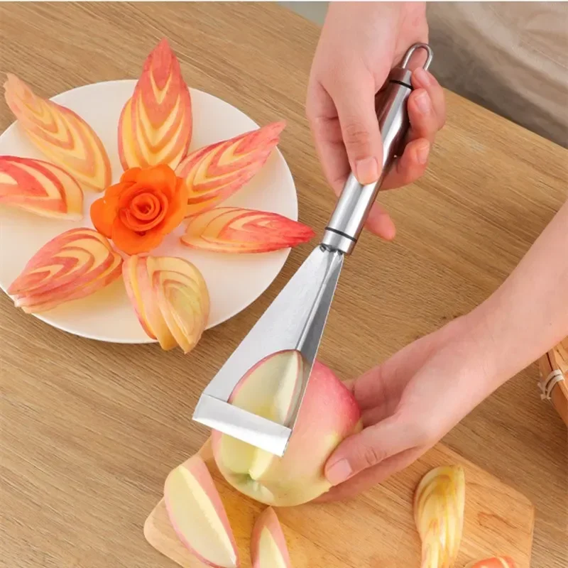 Kitchen Gadgets Stainless Steel Triangle Fruit Platter Non-slip Carving Knife Artificial Spoon Tools Dining Bar Home Garden