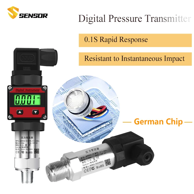 Pressure Transmitter Sensor LCD Display Splay G1/4 24V 4-20mA 0.2% 0-600bar Optional Pressure Transducer