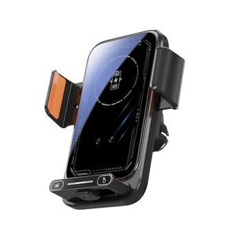 Caricatore per Auto con Supporto Telefono, Ricarica Wireless 15W e Cablata, Rilevamento Automatico, Rilascio e Rotazione con Un Tocco, Certificato Qi FCC ROHS