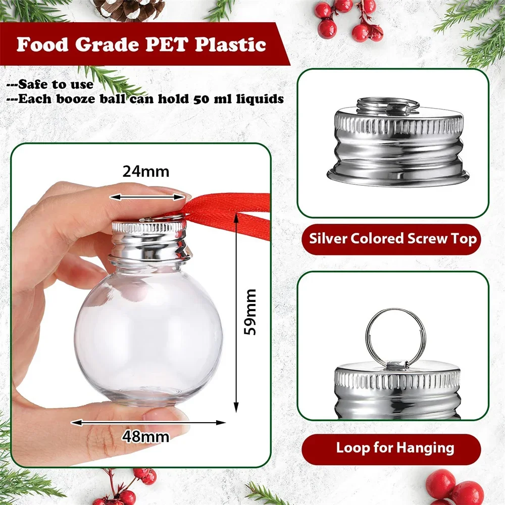 6/10Pcs Christmas Tree Ornament Fillable Booze Water Bottle Bulbs Shape Plastic Clear Christmas Ball Pendant Home Party Decor