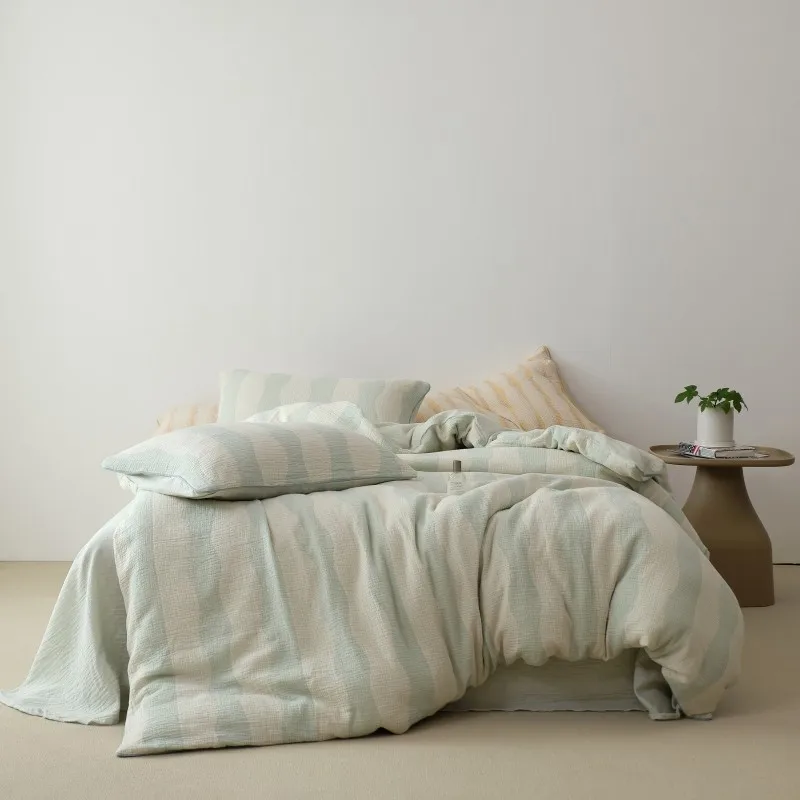 100 Organic Washed Cotton Linen Like Texture 4Pcs Bedding Set for Kids