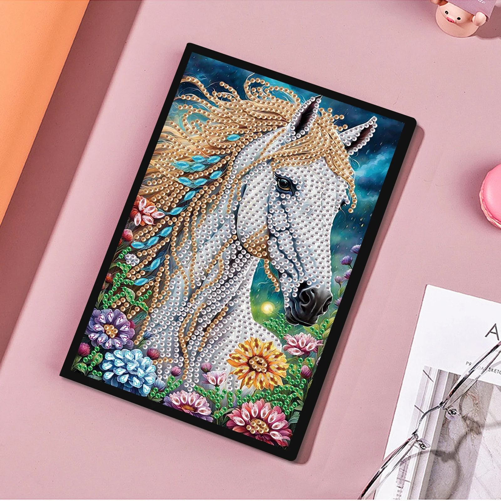 Diamond Art Painting Notebook Kits, DIY White Horse for Adults Diamond Dots Notebook, Journals for Creative Home office Gift 5