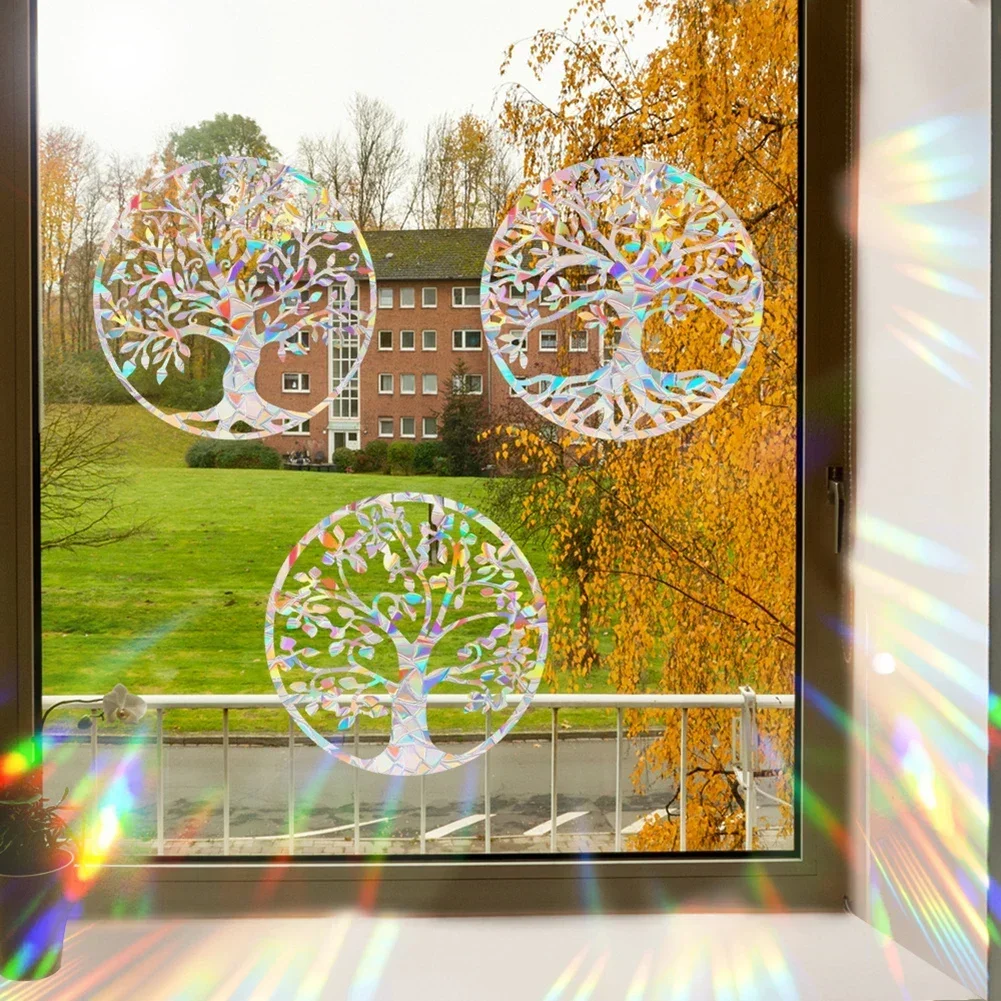 Window Rainbow Reflective Tree Stickers For Home Decoration Rainbow-Suncatcher Window Stickers PVC Reflective Life Trees